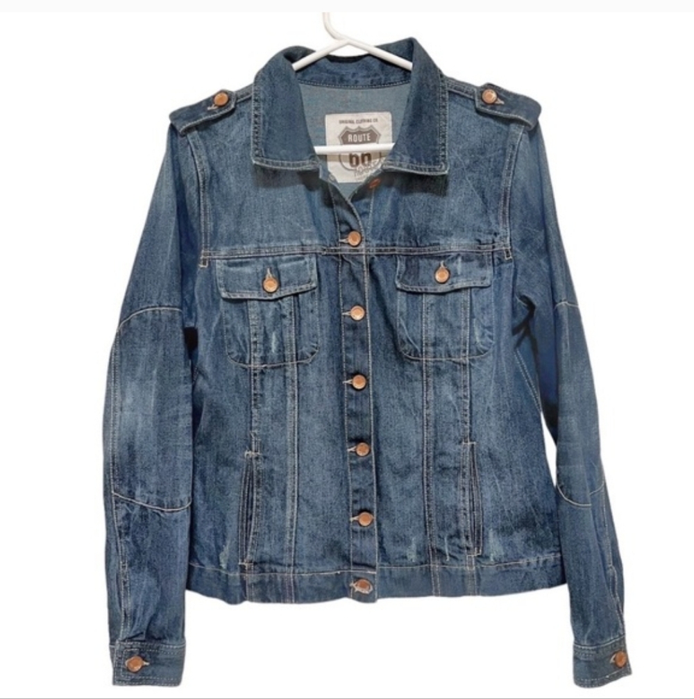 Vintage Route 66 |  Denim Jacket | Distressed Details | Size Large